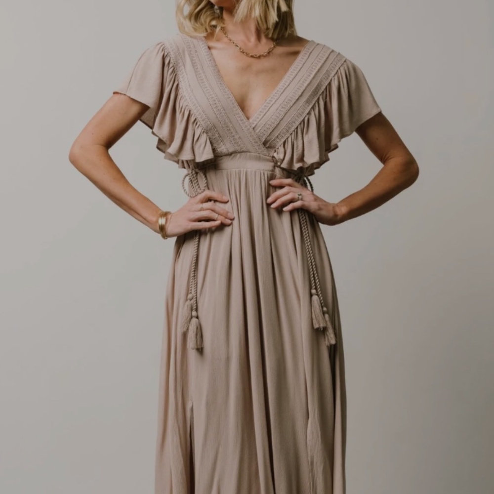 Baltic Born Sand Jennifer Deep V Neck Maxi Dress Size S